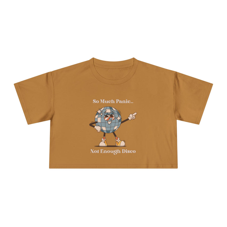 Disco Globe Ball Crop Tee — "So Much Panic... Not Enough Disco" Graphic T-shirt Top