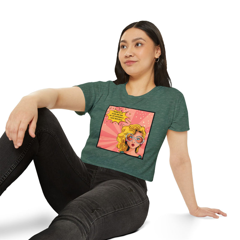 Retro Pop Art Crop Top Tee — “I Wanna Be 14 Again and Ruin My Life Differently” Graphic T-shirt