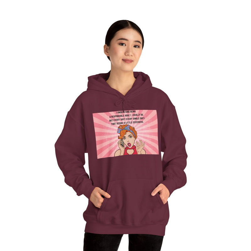 Retro Pop Art Hooded Sweatshirt — "Responsible Adult..." Graphic Hoodie