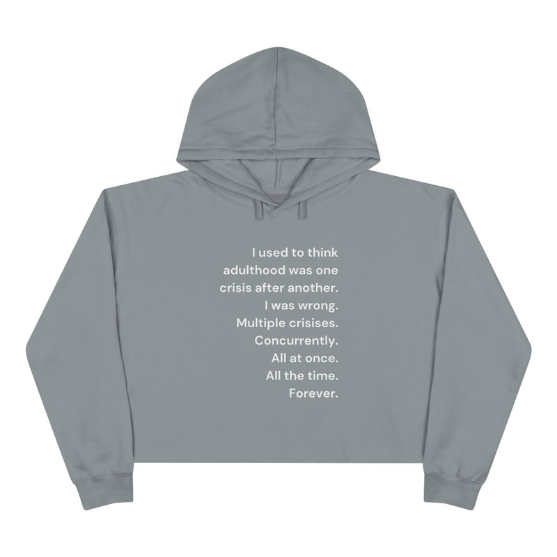 Cropped Hooded Sweatshirt — Minimalist Text 'Adulthood' Crop Hoodie