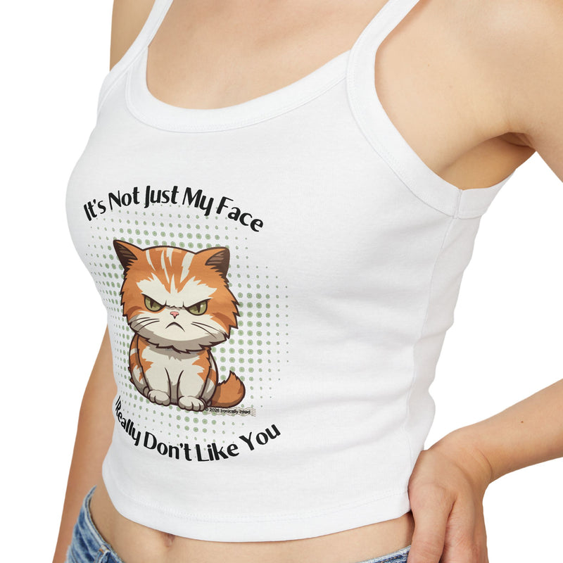 Sassy Cat Graphic Tank — "It's Not Just My Face, I Really Don't Like You" Crop Tank Top