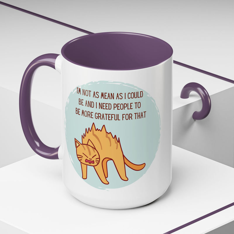 Coffee or Tea Mug - "I'm Not As Mean As I Could Be" Sassy Cat Accent Mug (11/15oz)