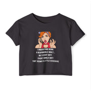 Women's Festival Crop Top — Retro Pop Art 'Being Responsible Every Day?' Graphic Crop Tee