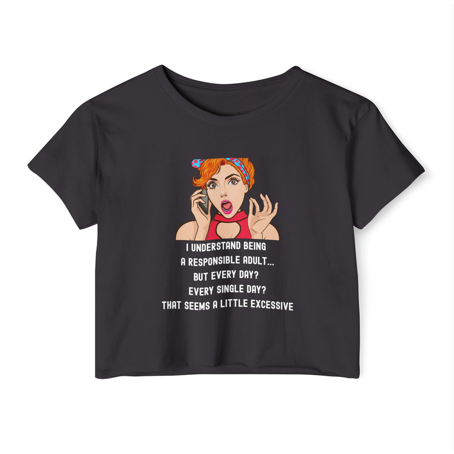 Women's Festival Crop Top — Retro Pop Art 'Being Responsible Every Day?' Graphic Crop Tee