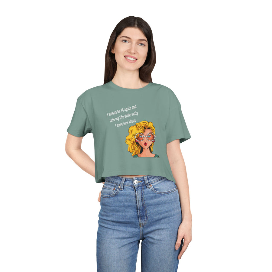 Women's Crop Tee — Retro Pop Art Girl 'I Wanna Be 14 Again' T-Shirt Top