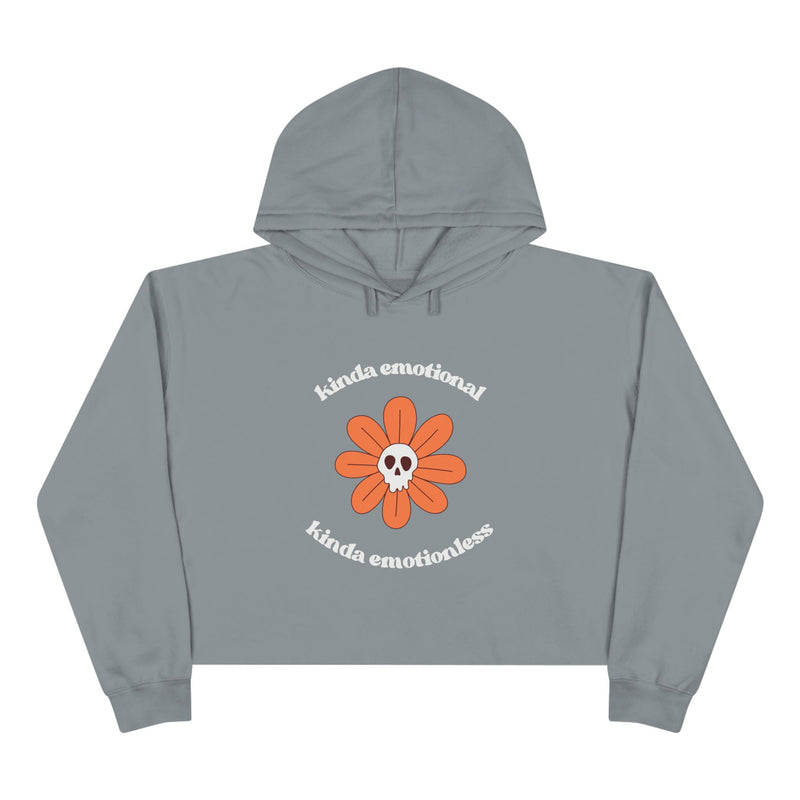 Crop Hoodie - "Kinda Emotional Kinda Emotionless" Flower Skull Hooded Sweatshirt