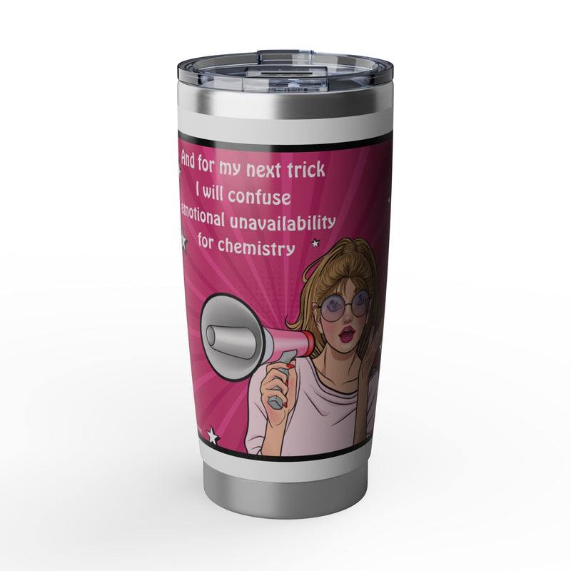 20oz Vagabond Travel Tumbler — 'Emotional Unavailability' Retro Pop Art Traveler Cup