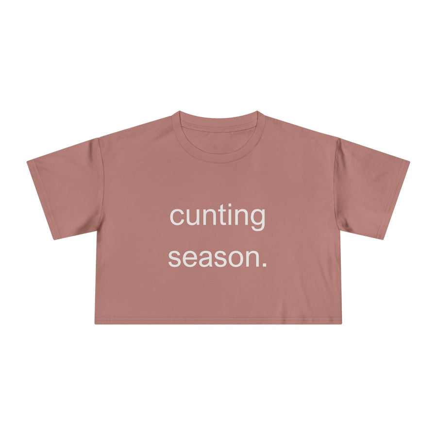 Women's Crop Tee — "Cunting Season" Subtle White Minimalist Text T-shirt Top