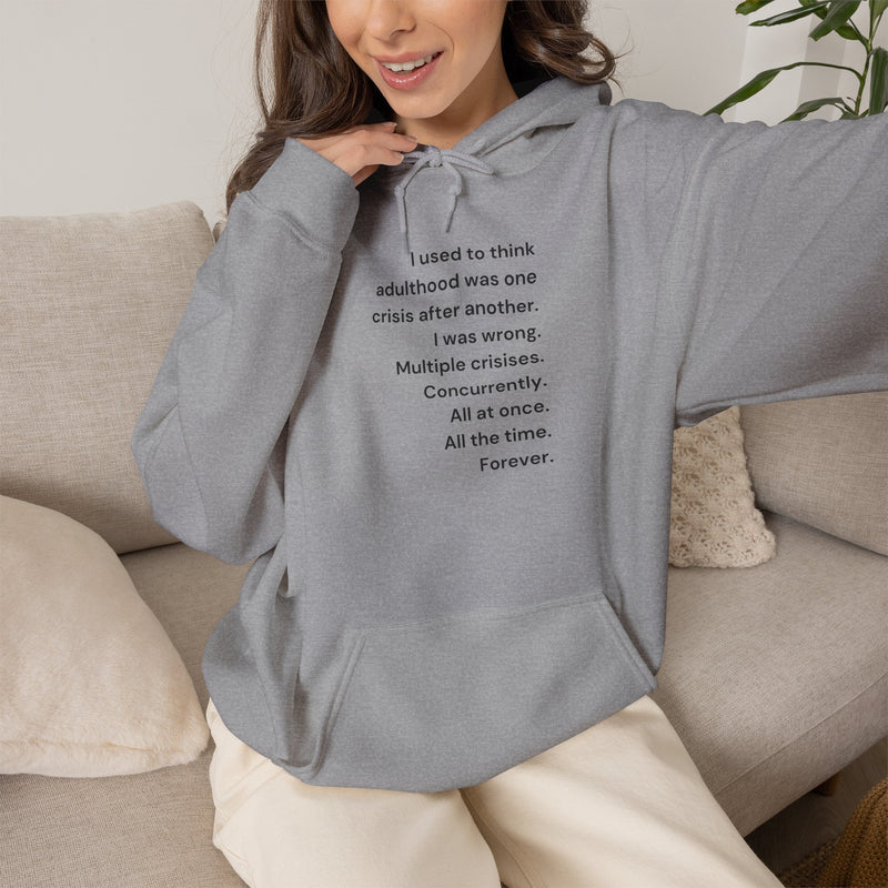 Graphic Text Hoodie — 'Adulthood' Hooded Sweatshirt