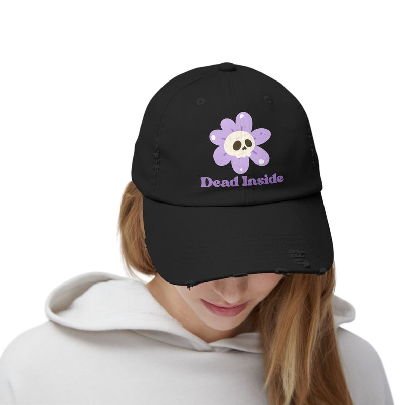 "Dead Inside" Skull Flower Distressed Cap — Baseball Hat