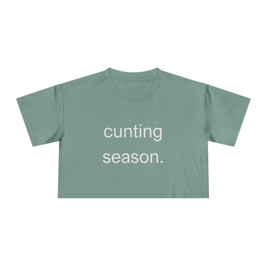 Women's Crop Tee — "Cunting Season" Subtle White Minimalist Text T-shirt Top