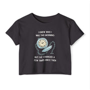 Women's Crop Top T-shirt — 'I Knew Who I Was This Morning' Wonderland Graphic Tee