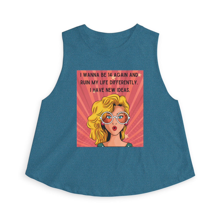 Crop Top — Retro Pop Art Graphic Tee "I Wanna Be 14 Again and Ruin My Life Differently" T-shirt