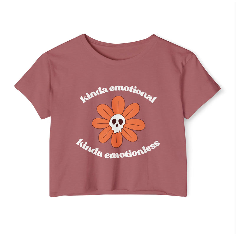 Crop Top — "Kinda Emotional Kinda Emotionless" Skull Flower Festival Tee