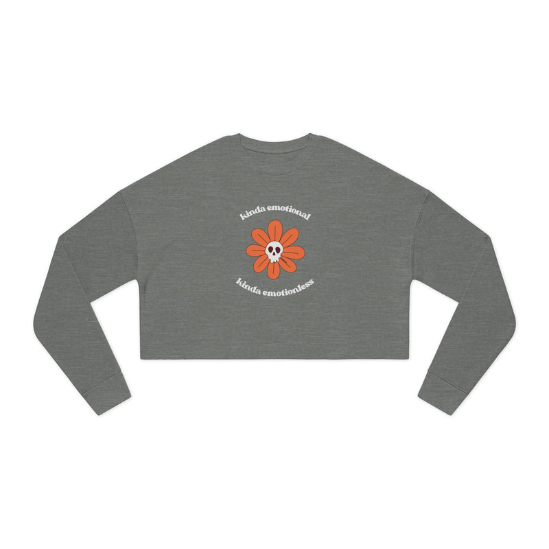 'Kinda Emotional Kinda Emotionless' Cropped Sweatshirt — Retro Daisy Skull Graphic Crop Top