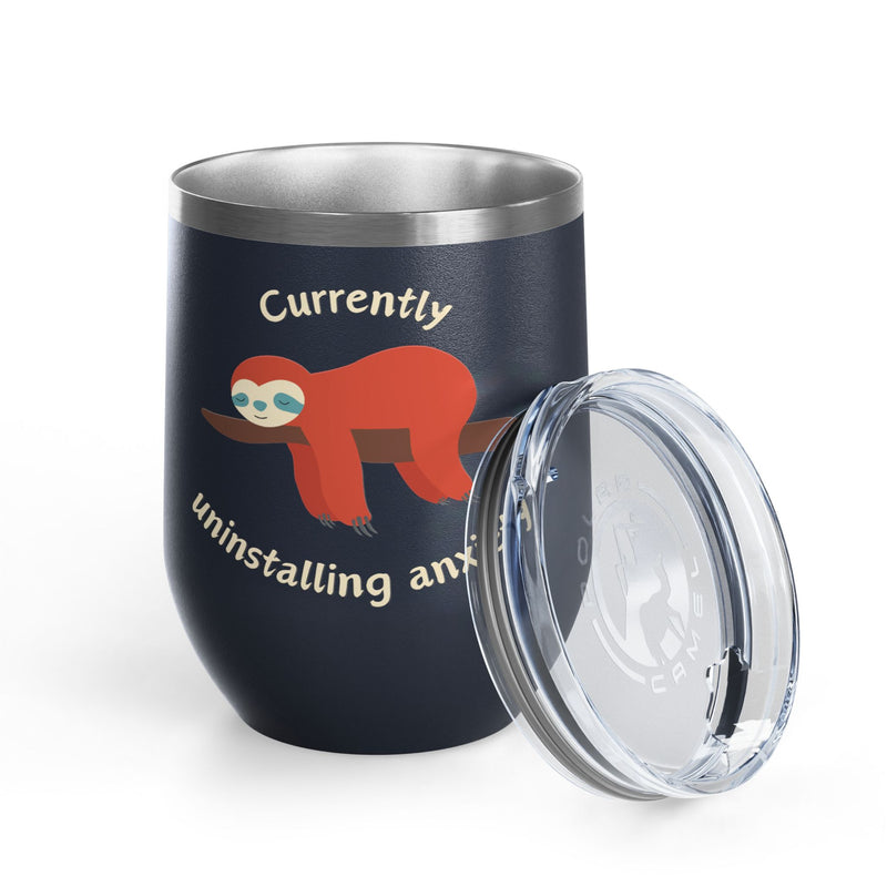 "Currently Uninstalling Anxiety" Sloth Insulated Wine Tumbler - Stainless Steel 12oz