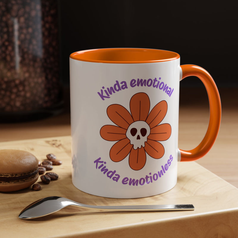 Coffee or Tea Mug — "Kinda Emotional, Kinda Emotionless" Floral Skull Accent Mug