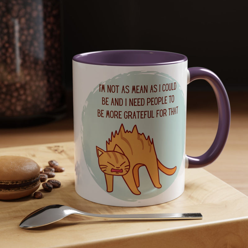 Coffee or Tea Mug - "I'm Not As Mean As I Could Be" Sassy Cat Accent Mug (11/15oz)