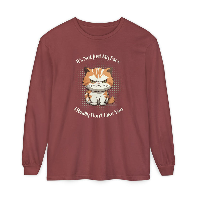 Sassy Cat Long Sleeve Tee — "It's Not Just My Face, I Really Don't Like You" Oversized T-Shirt