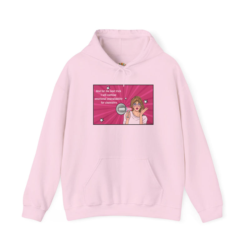 Graphic Hoodie — Retro Pop Art "Emotional Unavailability" Hooded Sweatshirt