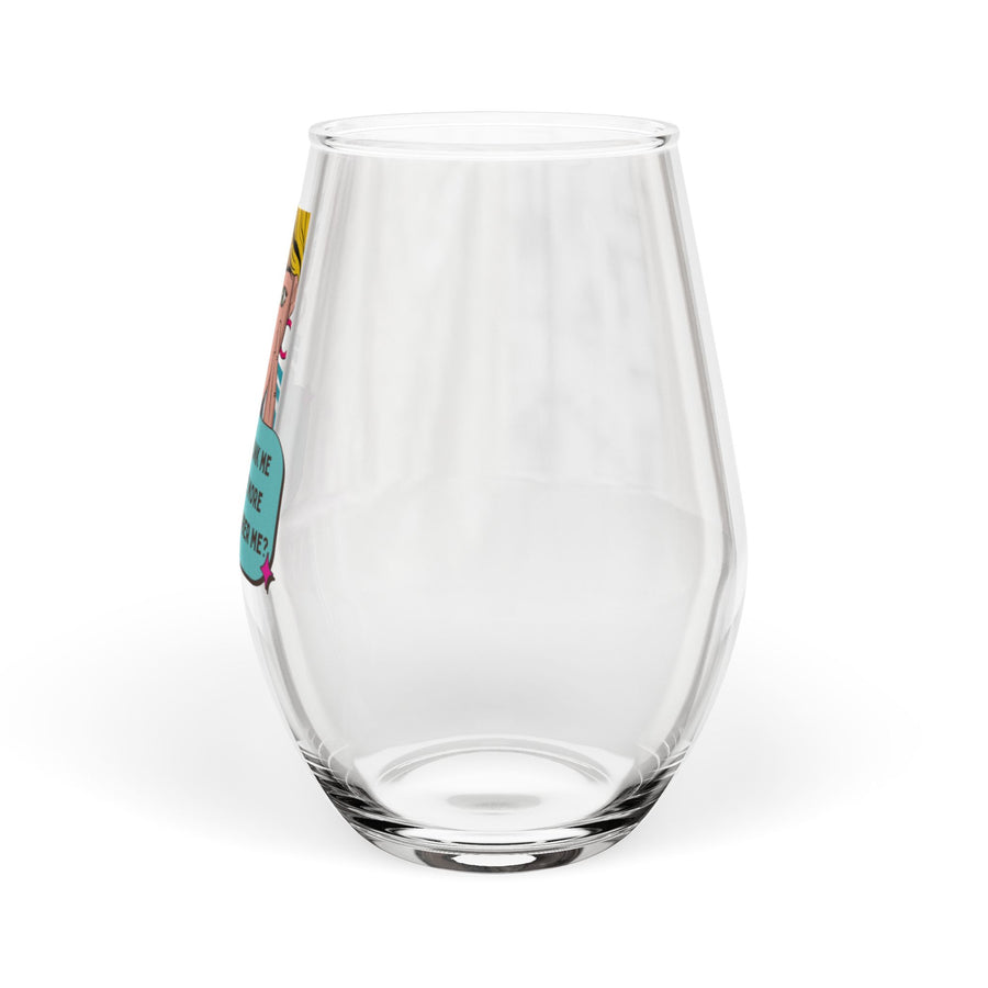 Stemless Wine Glass – Funny Pop Art Quote: “Why Does Drunk Me Always Have More Money Than Sober Me?”
