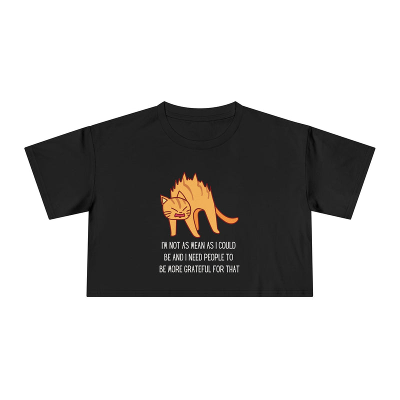 Crop Tee — Sassy Cat Graphic with Quote: "I’m Not As Mean As I Could Be, and I Need People To Be More Grateful For That" T-shirt Top