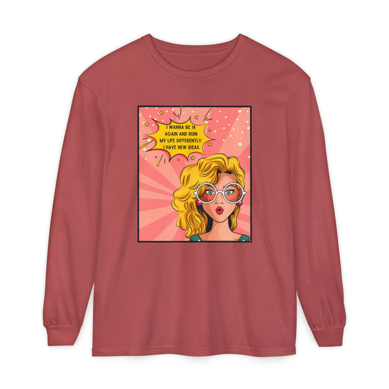 Pop Art Comic Long Sleeve Tee — "I Wanna Be in My Own Movie" Graphic Oversize T-Shirt