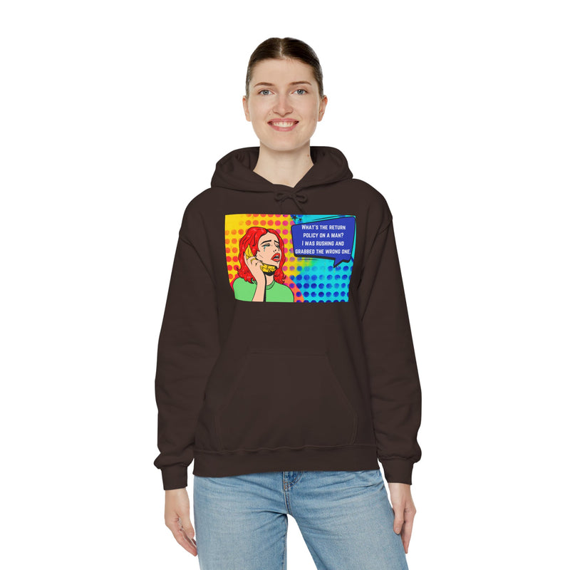 Retro Pop Art Hoodie "What's the Return Policy on a Man?..." Hooded Sweatshirt