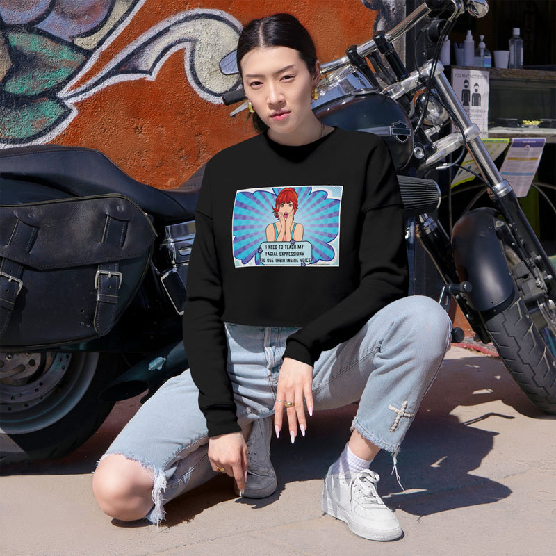 Retro Pop Art Crop Graphic Sweatshirt — 'Facial Expressions'