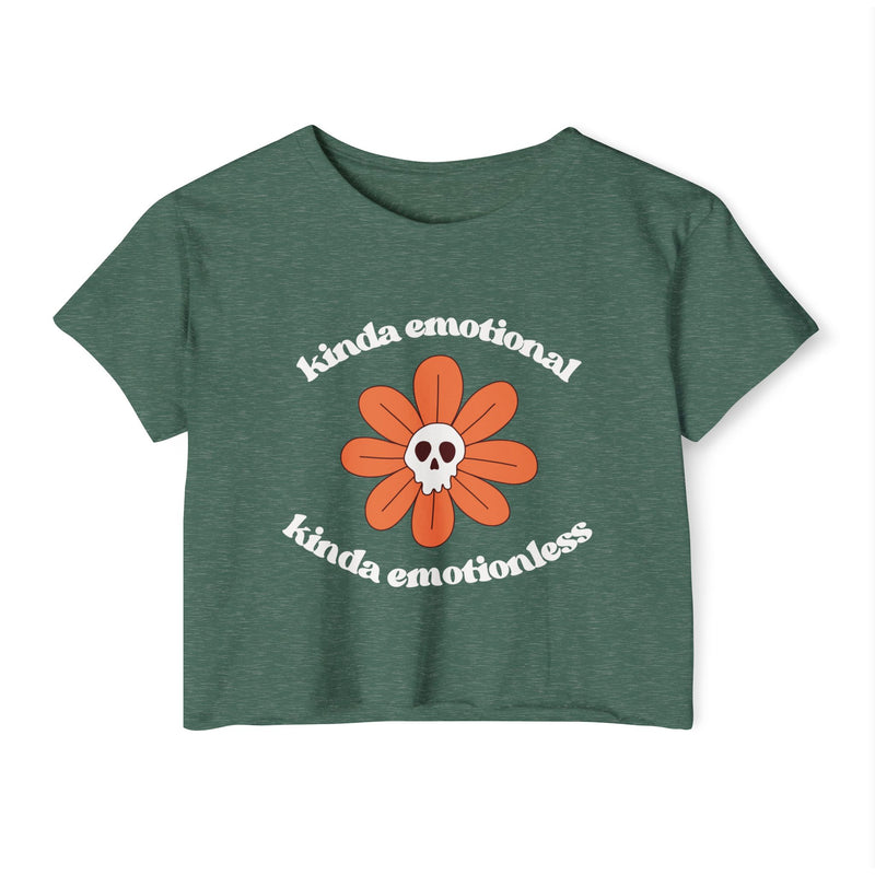 Crop Top — "Kinda Emotional Kinda Emotionless" Skull Flower Festival Tee