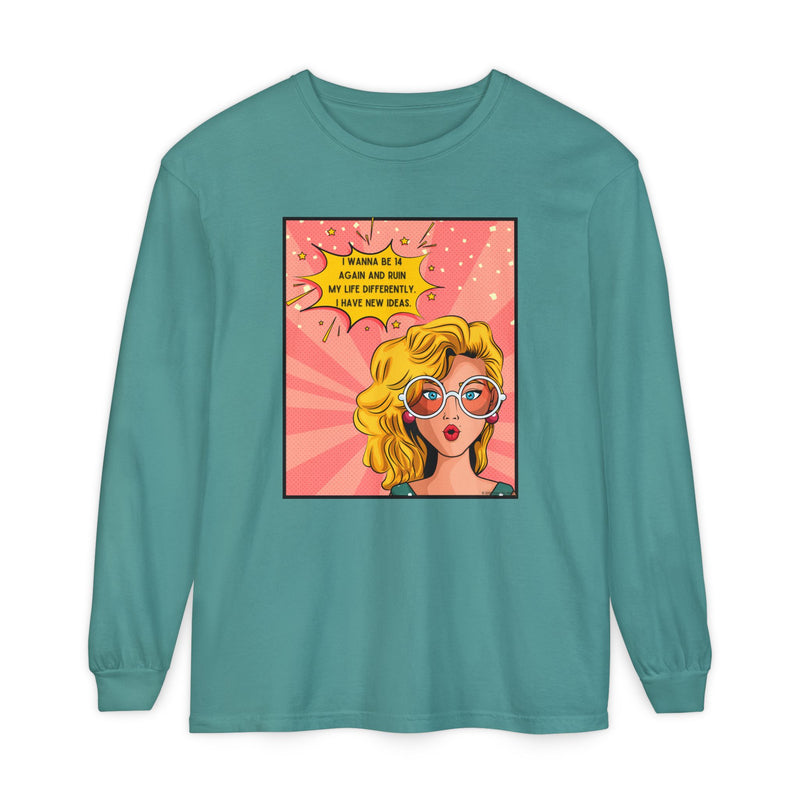 Pop Art Comic Long Sleeve Tee — "I Wanna Be in My Own Movie" Graphic Oversize T-Shirt
