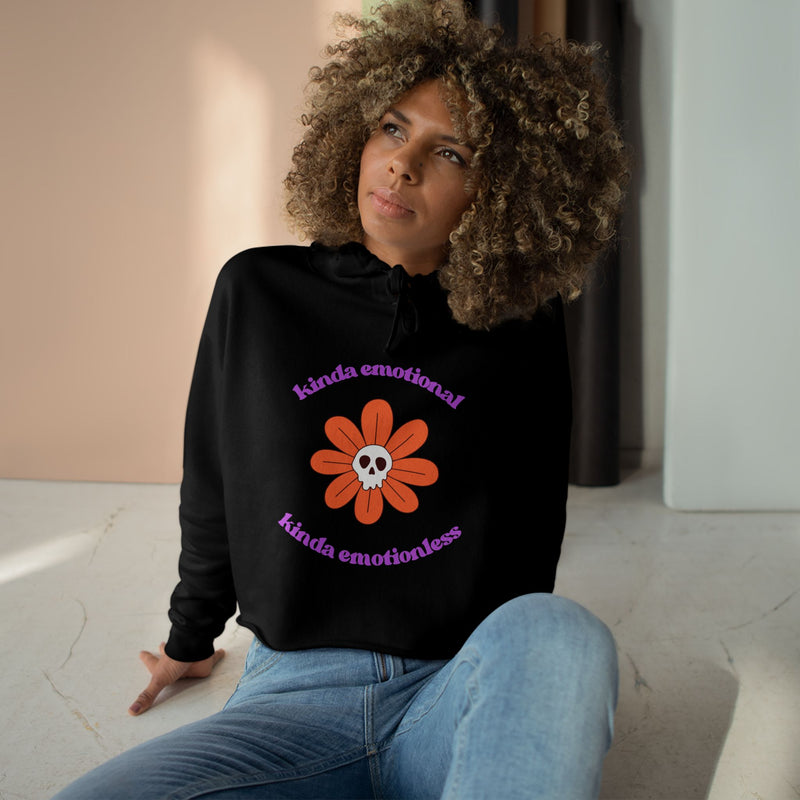 Crop Hoodie - "Kinda Emotional Kinda Emotionless" Flower Skull Hooded Sweatshirt