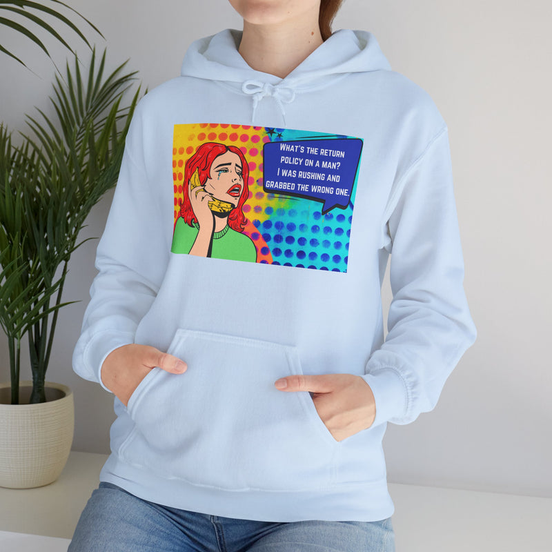 Retro Pop Art Hoodie "What's the Return Policy on a Man?..." Hooded Sweatshirt