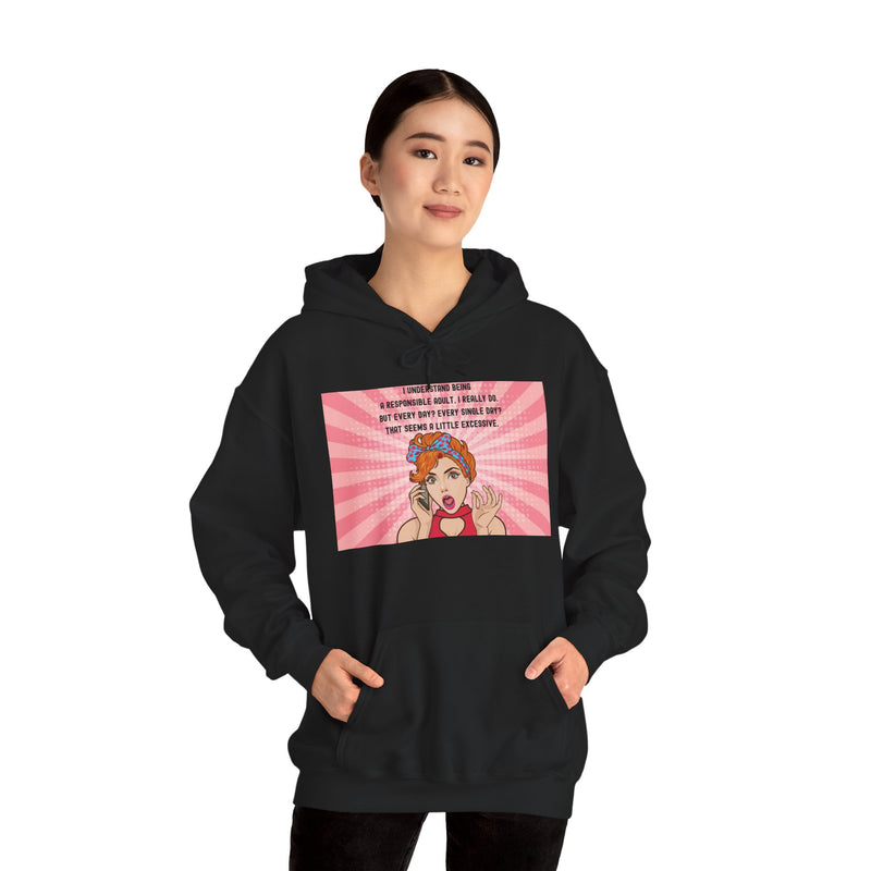 Retro Pop Art Hooded Sweatshirt — "Responsible Adult..." Graphic Hoodie