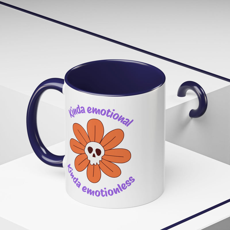 Coffee or Tea Mug — "Kinda Emotional, Kinda Emotionless" Floral Skull Accent Mug