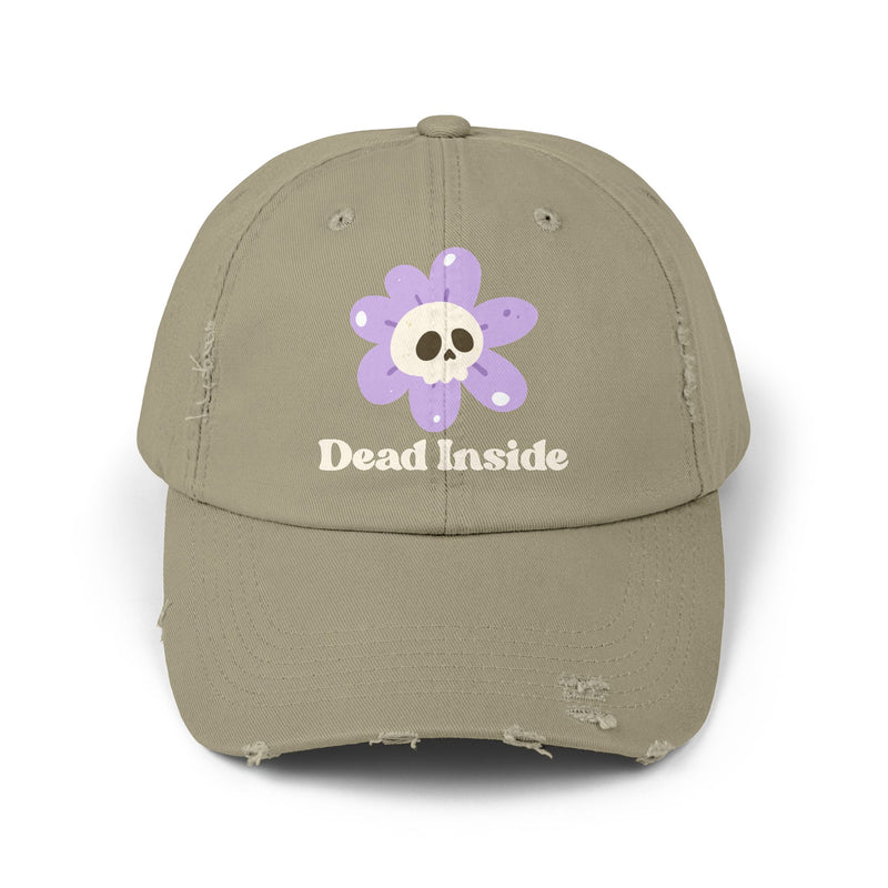 "Dead Inside" Skull Flower Distressed Cap — Baseball Hat