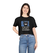 Sassy Cat Graphic Crop Tee — “My Body Hurts and I’m Mad at the Government” T-Shirt Top