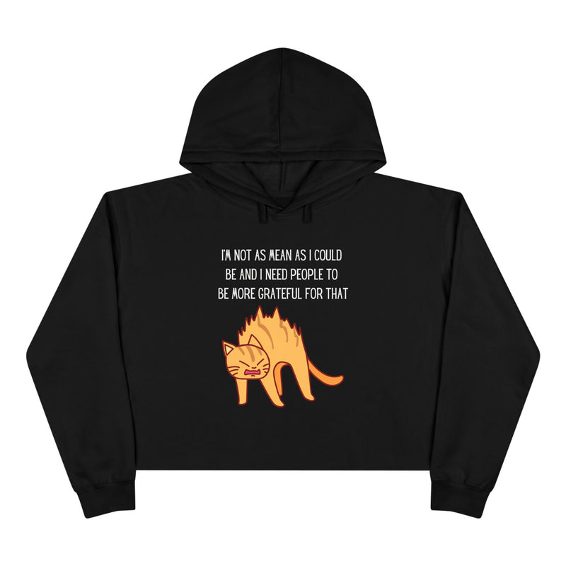Cropped Hoodie – Sassy Cat “I’m Not As Mean As I Could Be” Graphic Hooded Sweatshirt