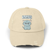 Sassy Cat Distressed Cap — "Tell Me To Smile One More Time" Baseball Hat