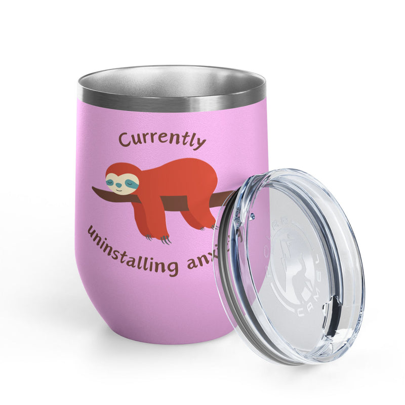 "Currently Uninstalling Anxiety" Sloth Insulated Wine Tumbler - Stainless Steel 12oz