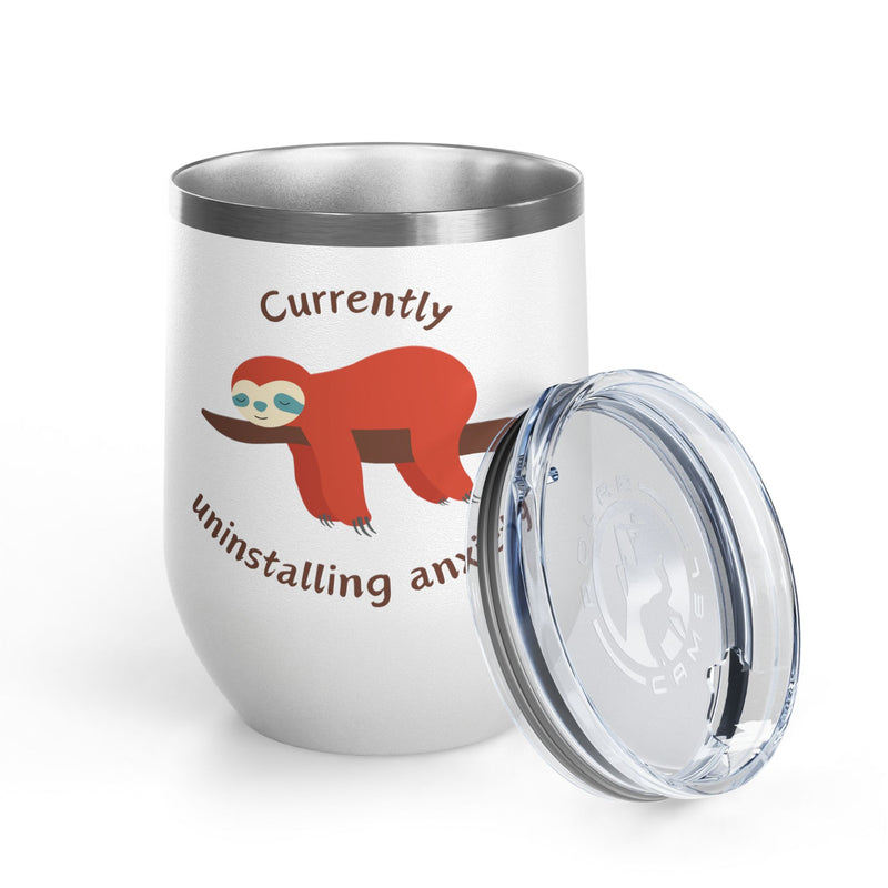"Currently Uninstalling Anxiety" Sloth Insulated Wine Tumbler - Stainless Steel 12oz