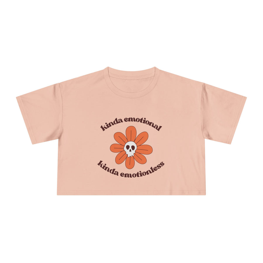 Crop Tee — 'Kinda Emotional, Kinda Emotionless' Retro Flower Skull Graphic T-shirt Top