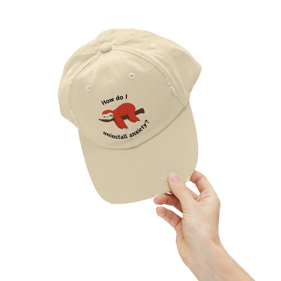 Baseball Hat - How Do I Uninstall Anxiety? Sloth Distressed Cap