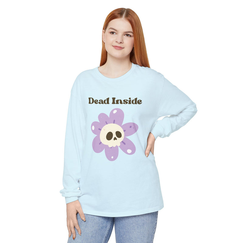 "Dead Inside" Oversized T-Shirt - Skull Flower Long Sleeve Tee