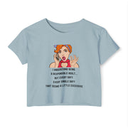 Women's Festival Crop Top — Retro Pop Art 'Being Responsible Every Day?' Graphic Crop Tee