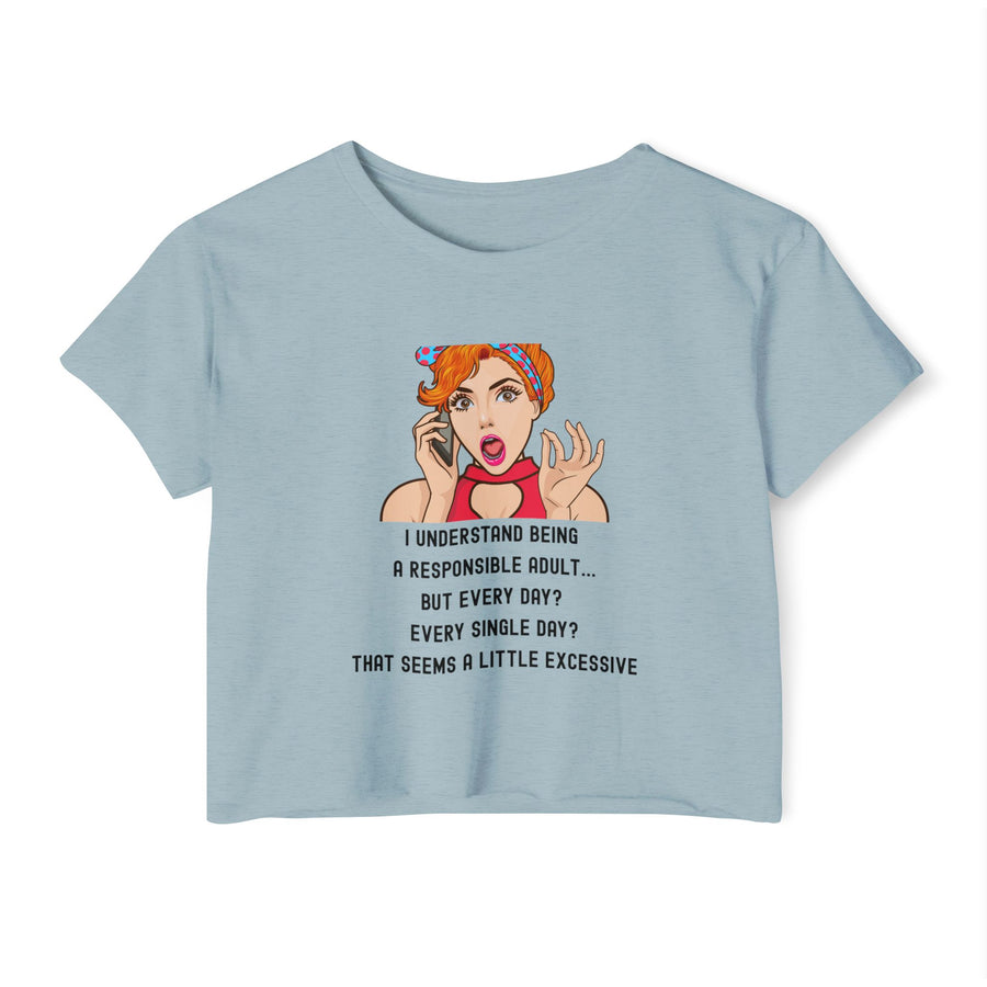 Women's Festival Crop Top — Retro Pop Art 'Being Responsible Every Day?' Graphic Crop Tee