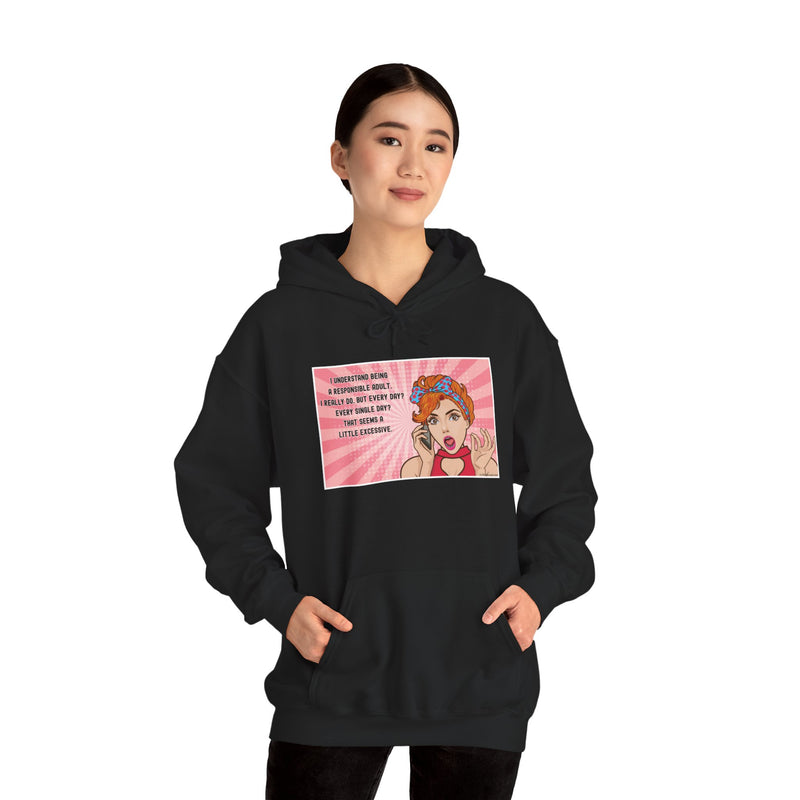 Retro Pop Art Hooded Sweatshirt — "Responsible Adult..." Graphic Hoodie