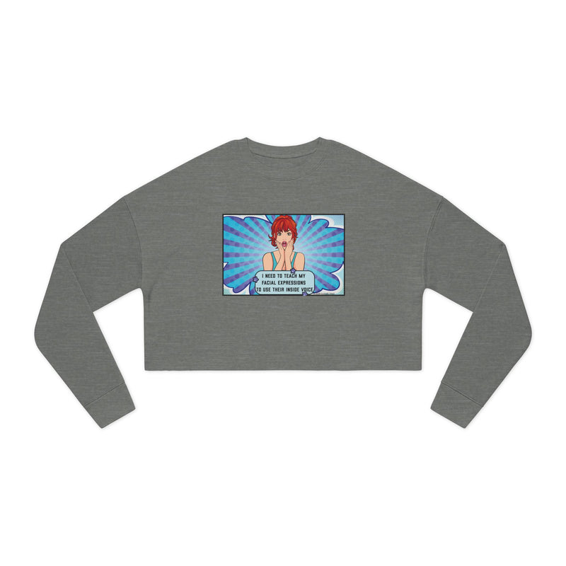 Retro Pop Art Crop Graphic Sweatshirt — 'Facial Expressions'