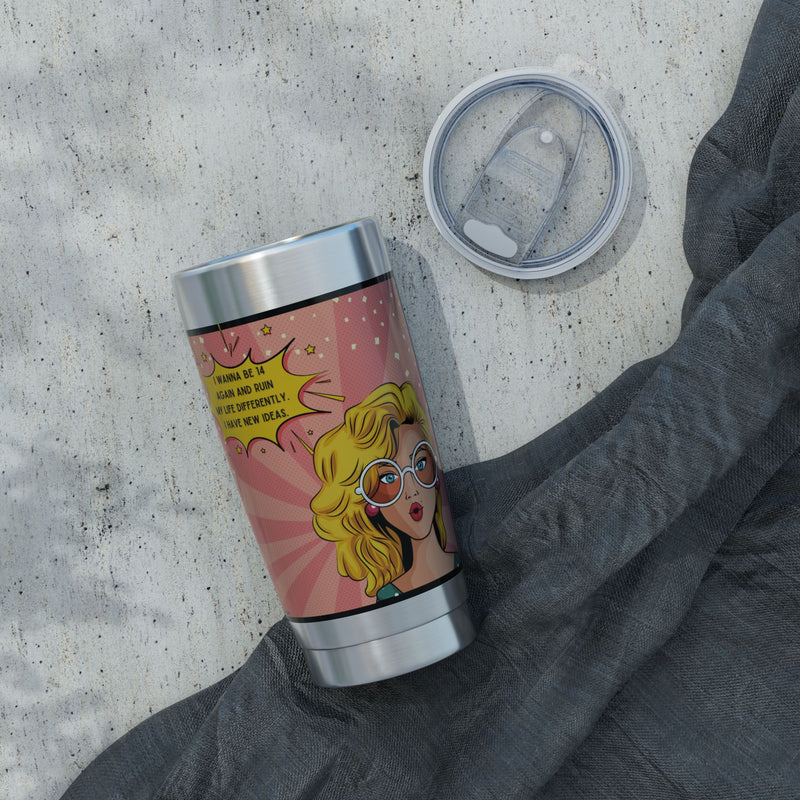 Retro Pop Art Vagabond Travel Tumbler — '14 Again'