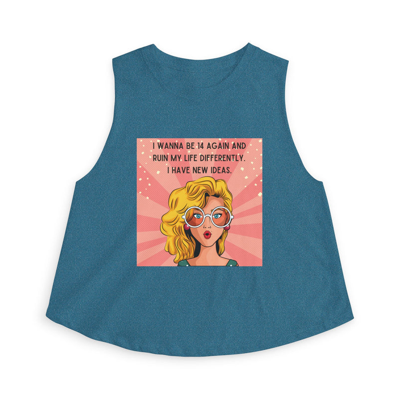 Crop Top — Retro Pop Art Graphic Tee "I Wanna Be 14 Again and Ruin My Life Differently" Tank